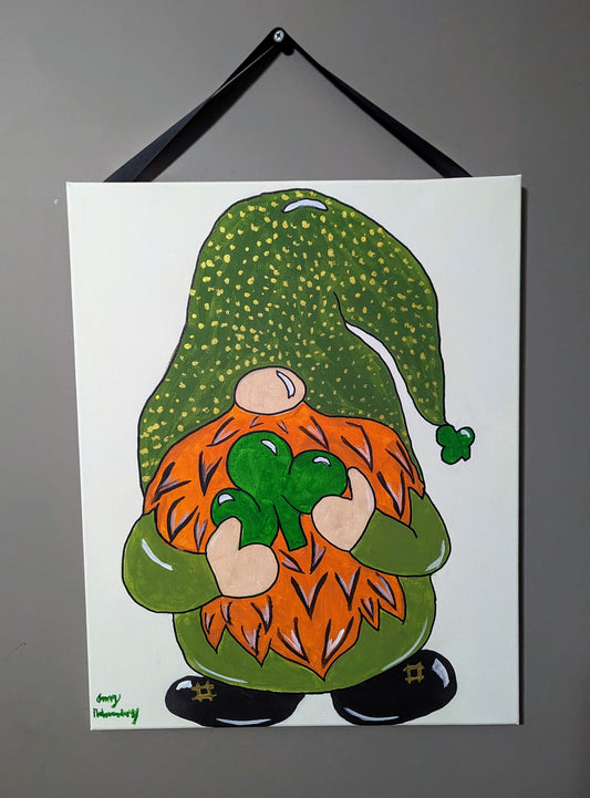 Gnome Painting Hand Painted on Canvas Stretched Over Wooden Frame