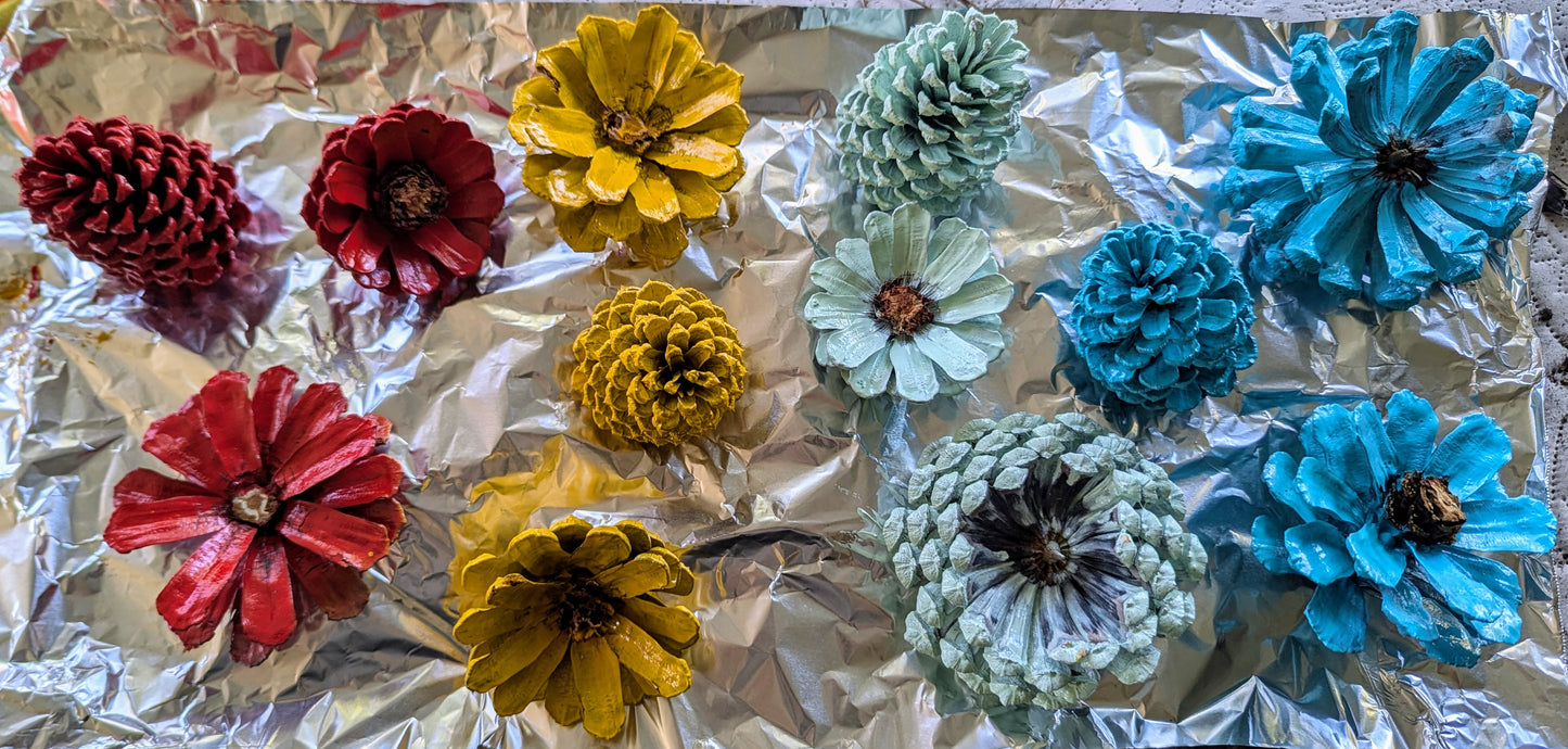 Custom wreath with spray painted flower pinecones