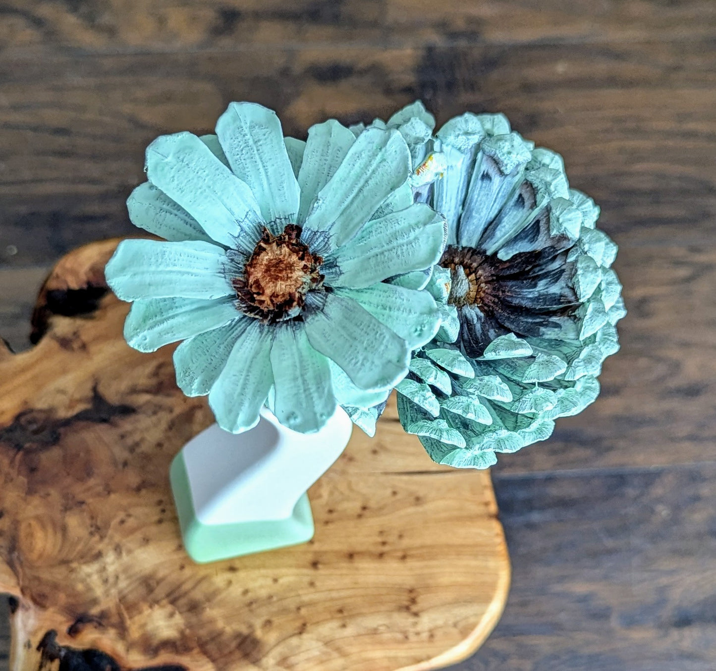 Custom wreath with spray painted flower pinecones