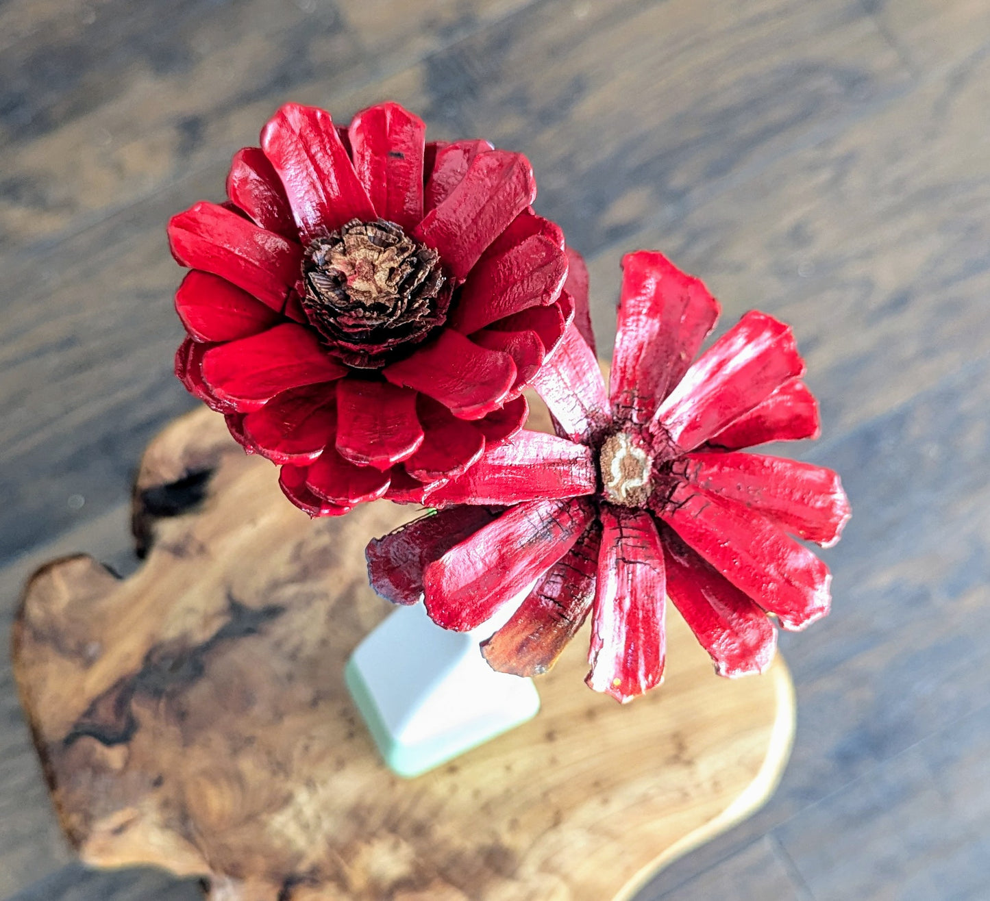 Custom wreath with spray painted flower pinecones