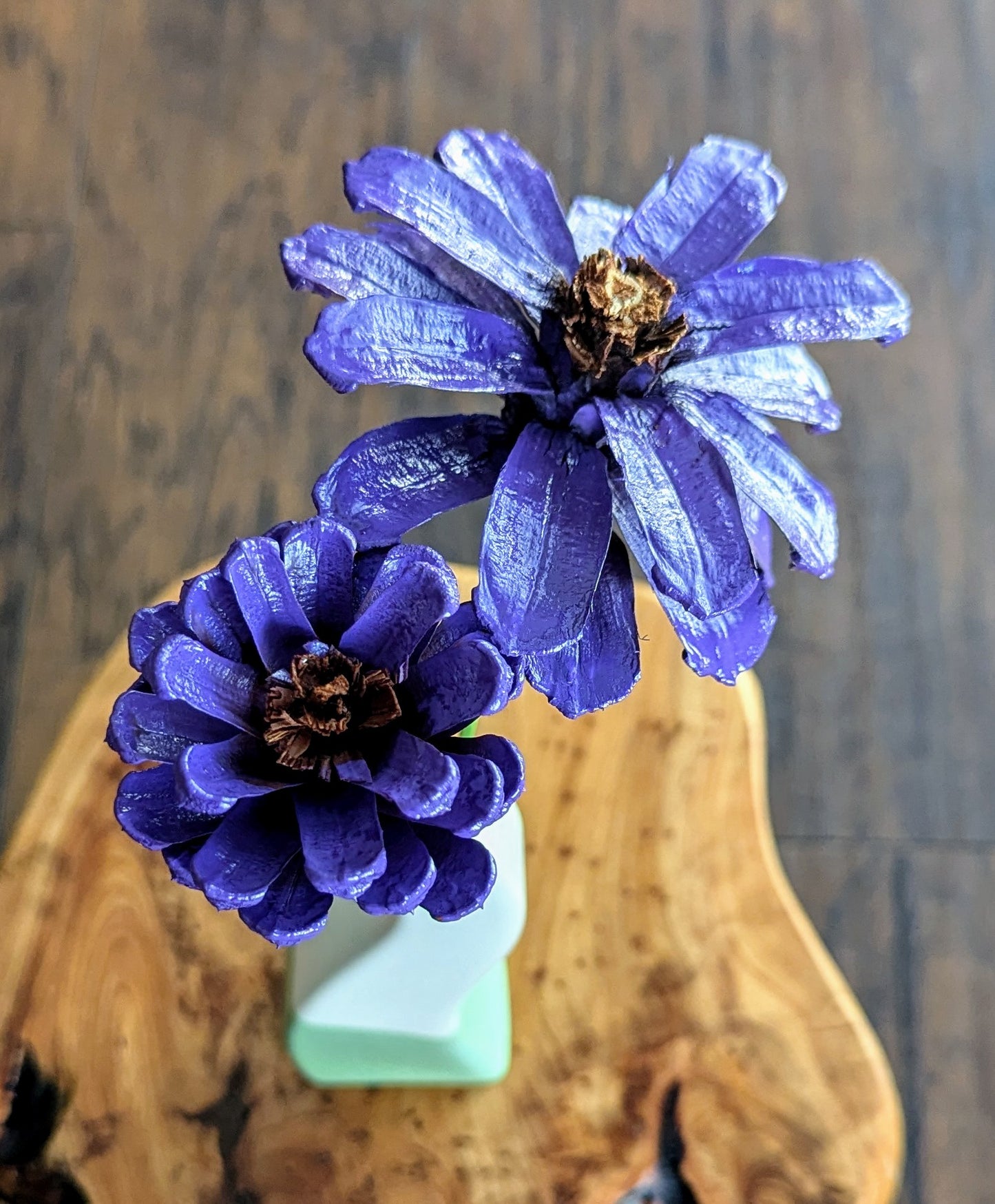 Custom wreath with spray painted flower pinecones