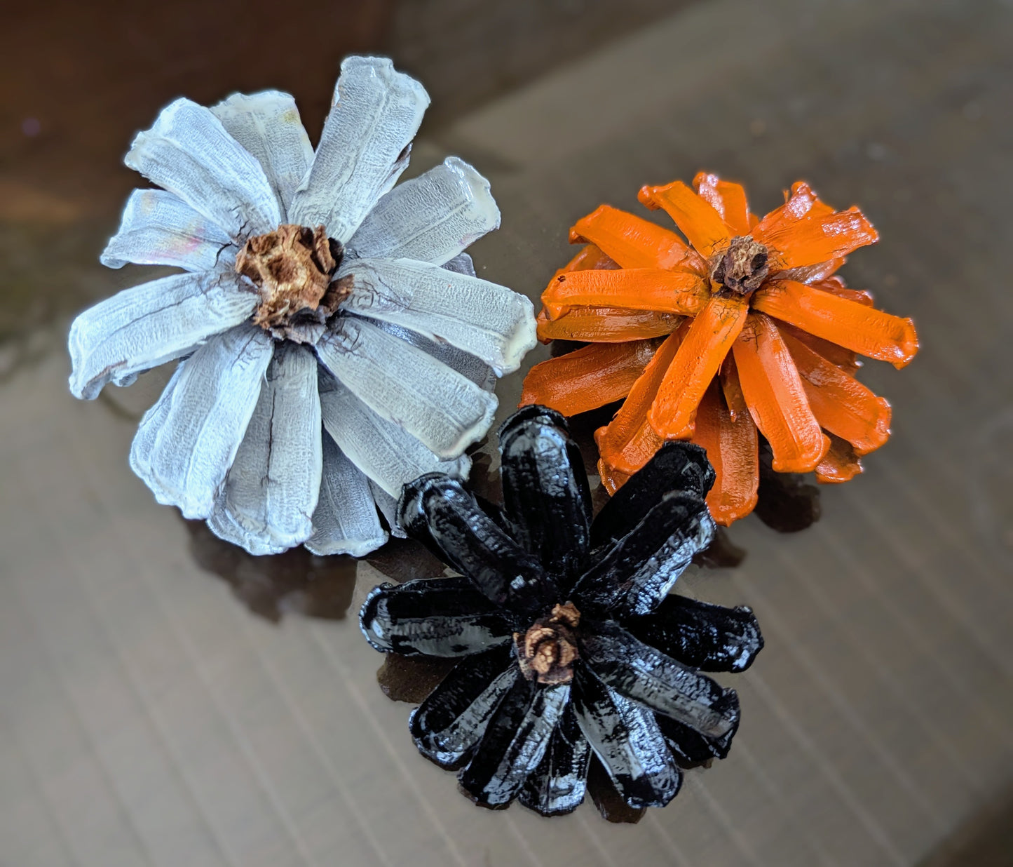 Custom wreath with spray painted flower pinecones