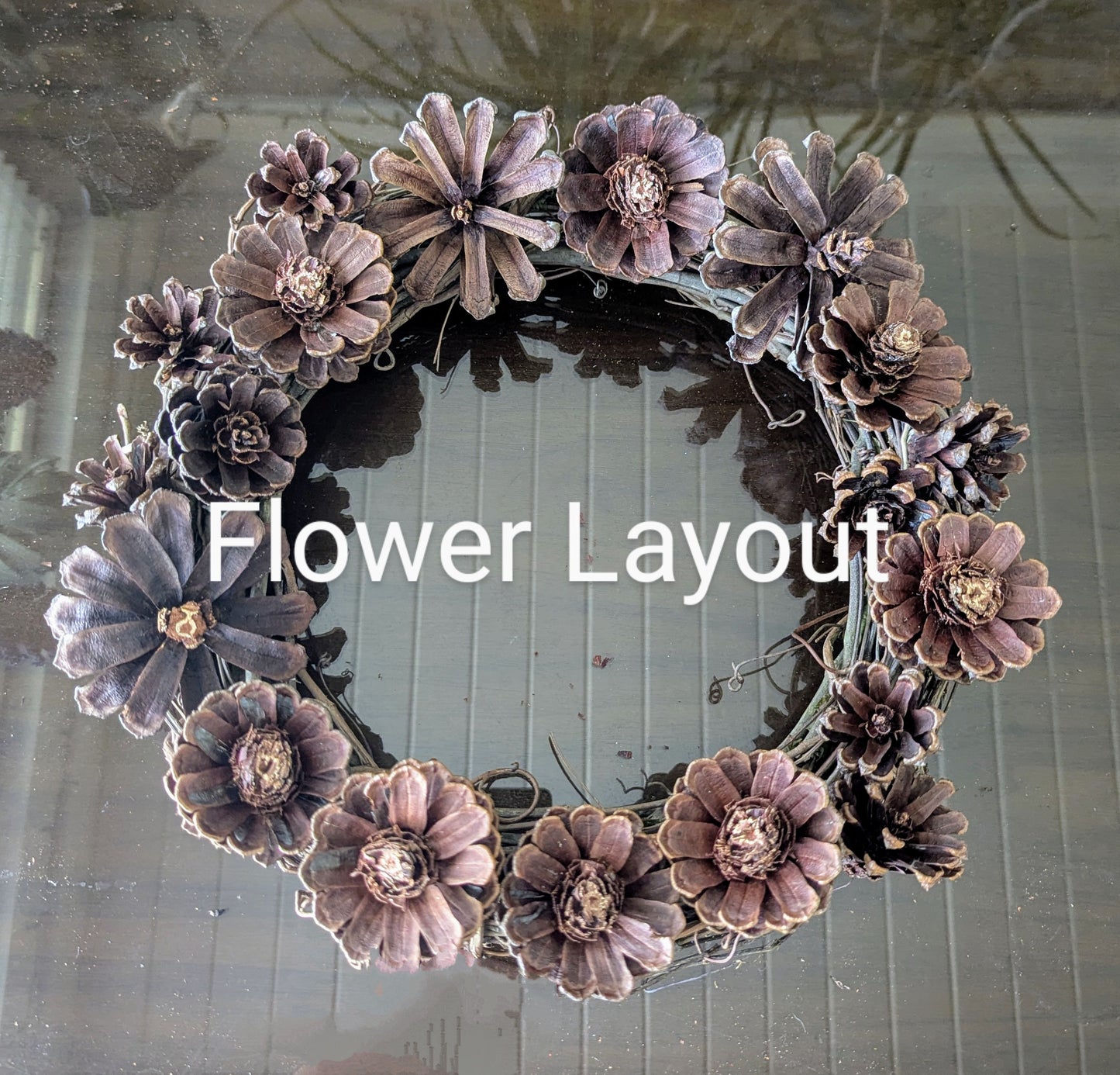 Custom wreath with spray painted flower pinecones