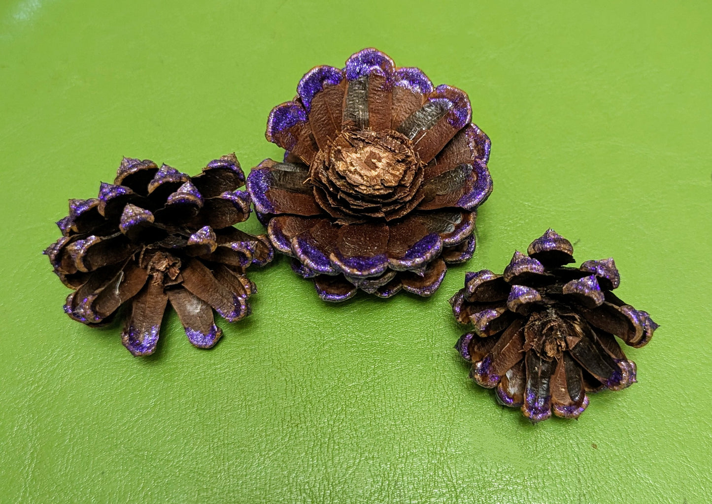 Glitter painted cut flower pinecones set of 6