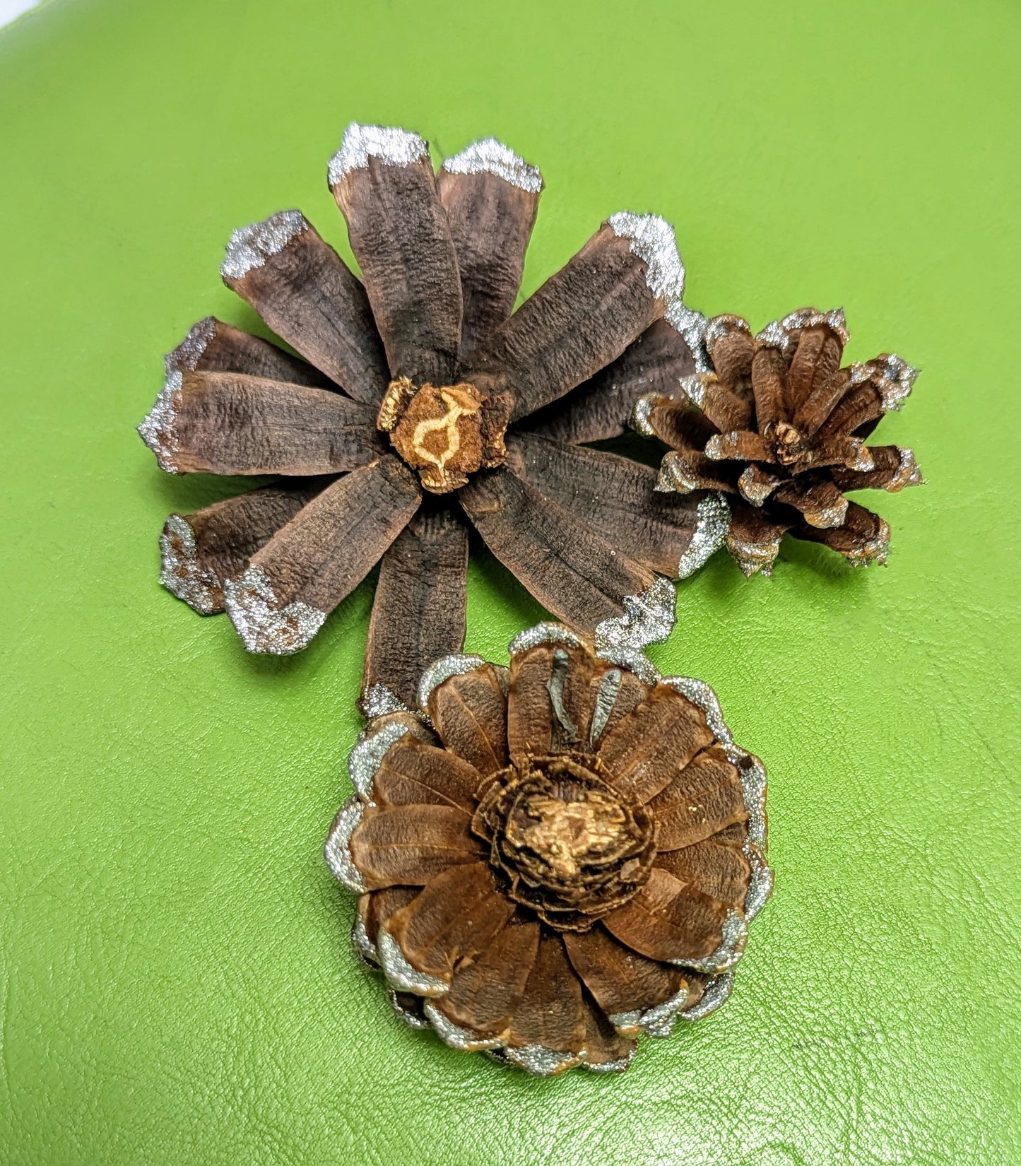 Glitter painted cut flower pinecones set of 6